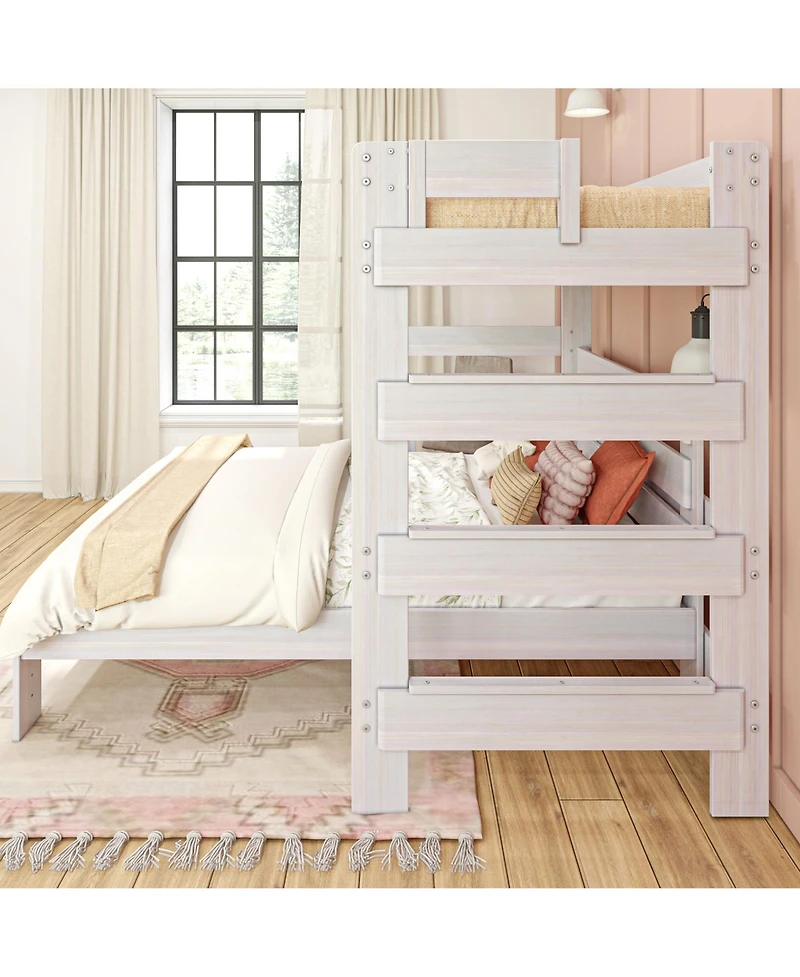 Max and Lily Farmhouse L-Shaped Bunk Bed with Desk