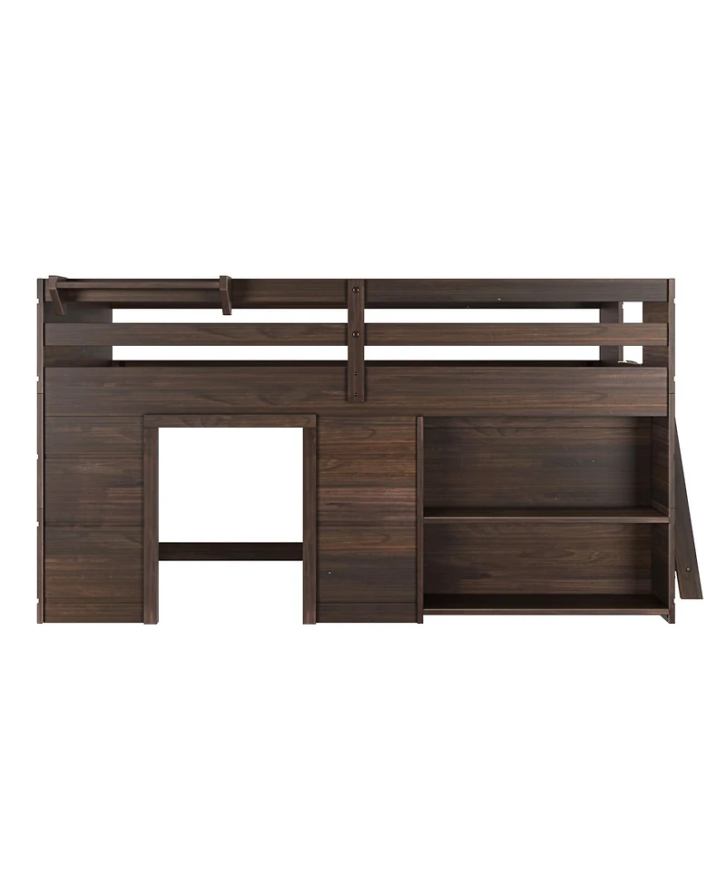 Max and Lily Farmhouse Twin Low Loft with Bookcase