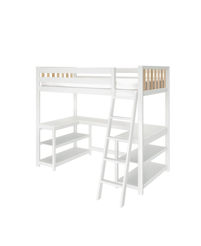 Max & Lily Scandinavian Loft Bed with Wraparound Desk and Shelves