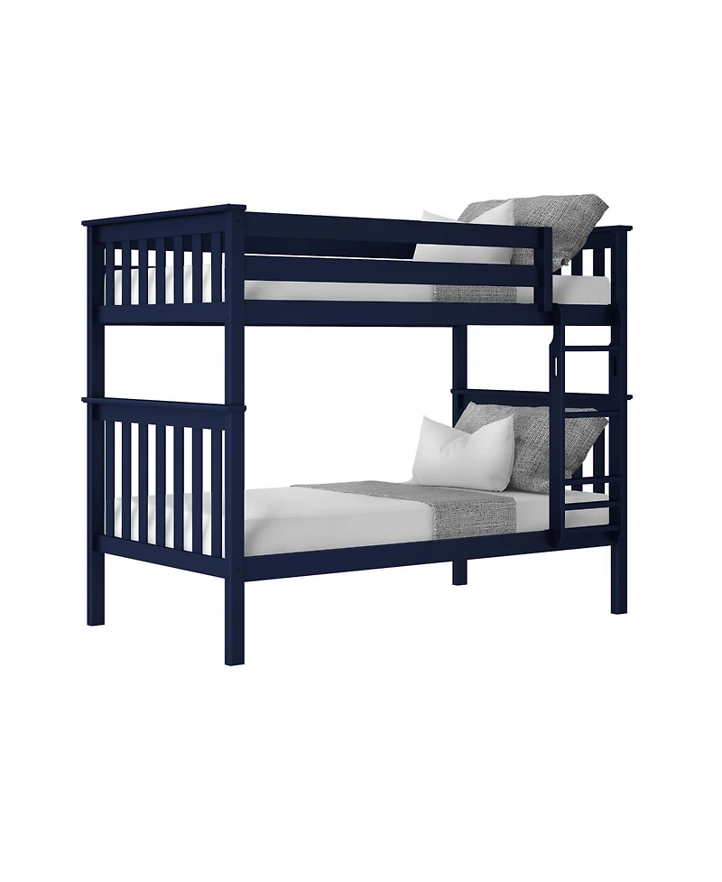 Max and Lily Twin over Bunk Bed for Kids, Solid Wood Beds with Ladder, Pecan