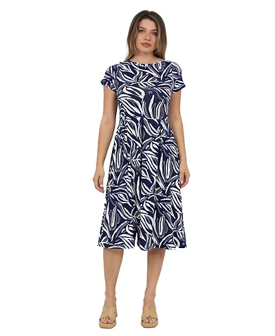 24seven Comfort Apparel Women's Abstract Print Midi Dress