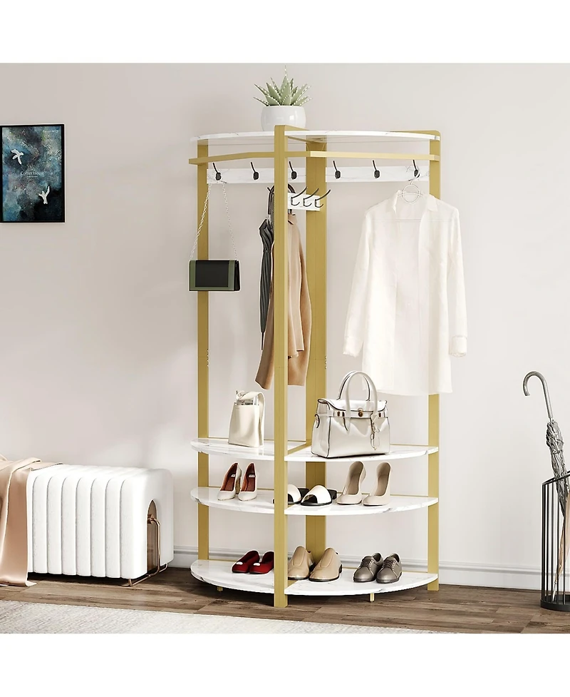 gaomon Corner Clothes Rack with Shoe Bench