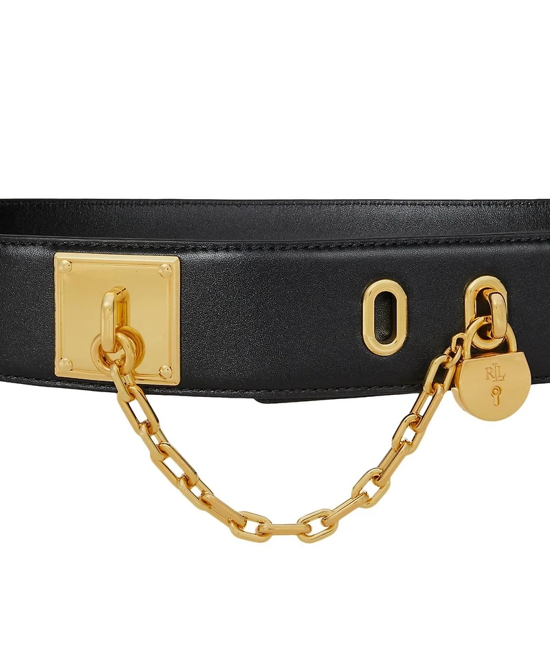 Lauren Ralph Women's Leather Chain Padlock Wide Belt