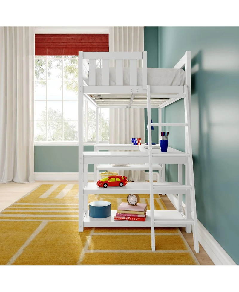 Max and Lily Classic Twin High Loft (Ladder on End) + Wraparound Desk