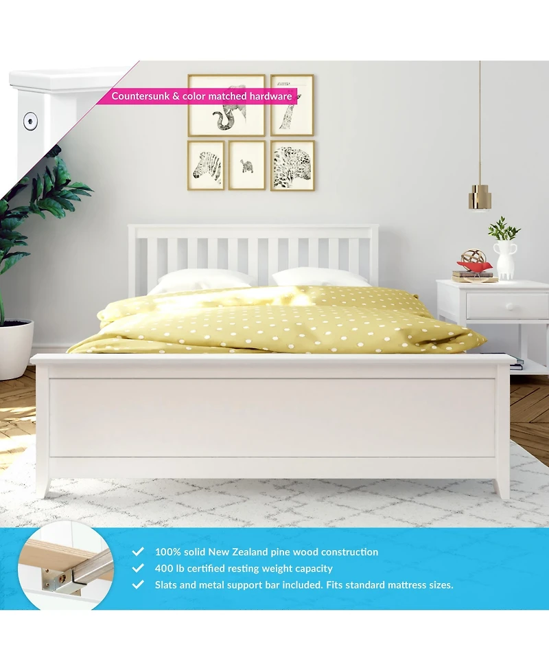 Max and Lily Queen Bed Frame, Solid Wood Platform with Slatted Headboard for Kids