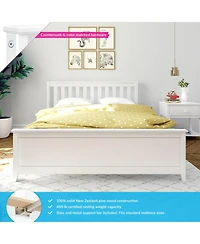 Max and Lily Queen Bed Frame, Solid Wood Platform with Slatted Headboard for Kids