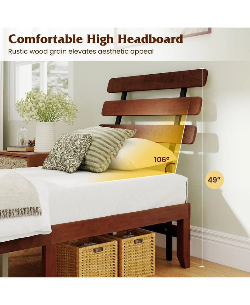 Gouun Twin Metal and Wood Bed Frame with Headboard and Retro Headboard