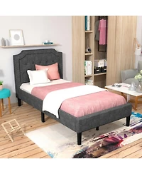 Button-Tufted Twin Platform Bed with Upholstered Headboard