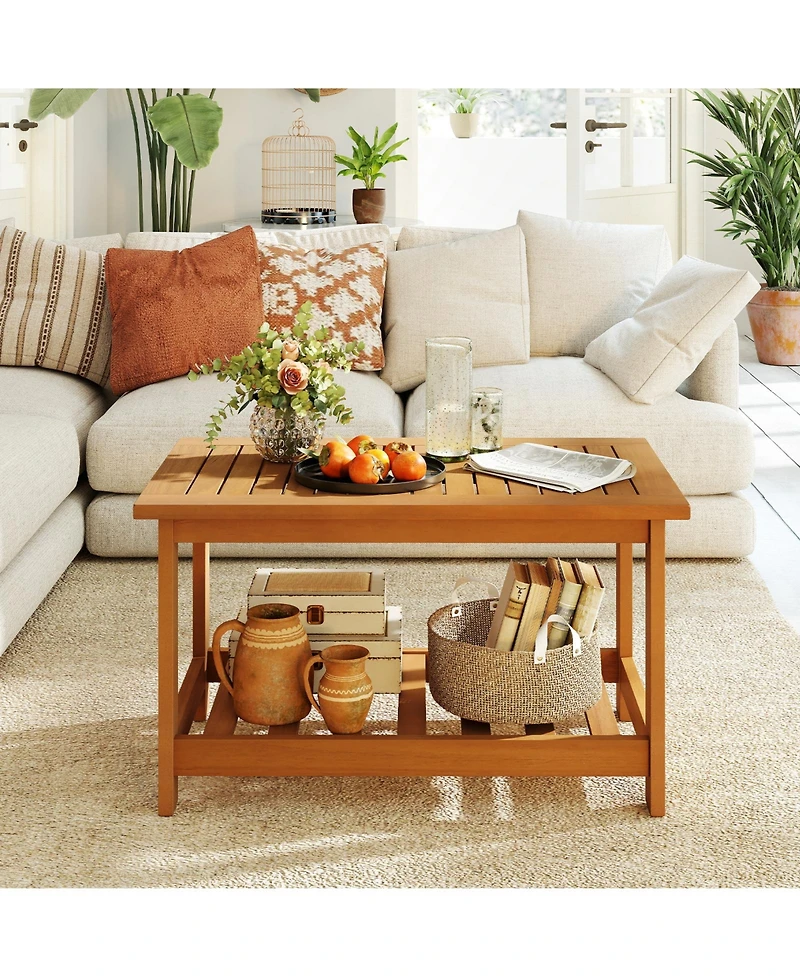 Slickblue 2-Tier Acacia Wood Coffee Table Rectangular Patio Center Table