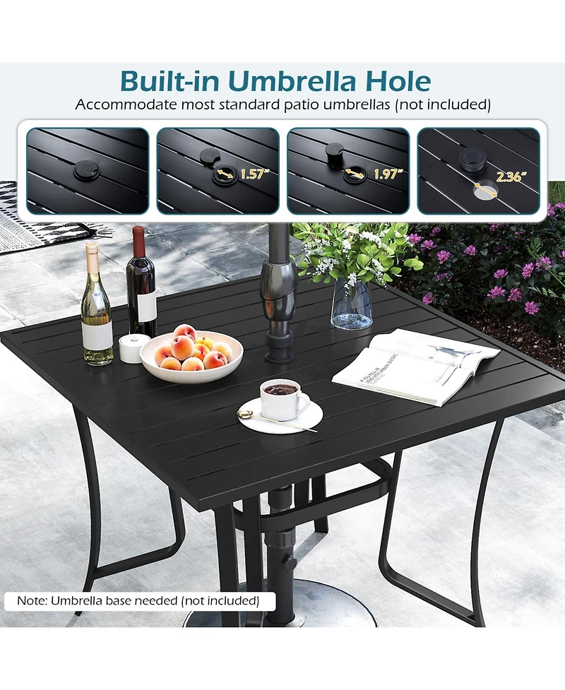Slickblue Square Outdoor Dining Table Metal with Umbrella Hole