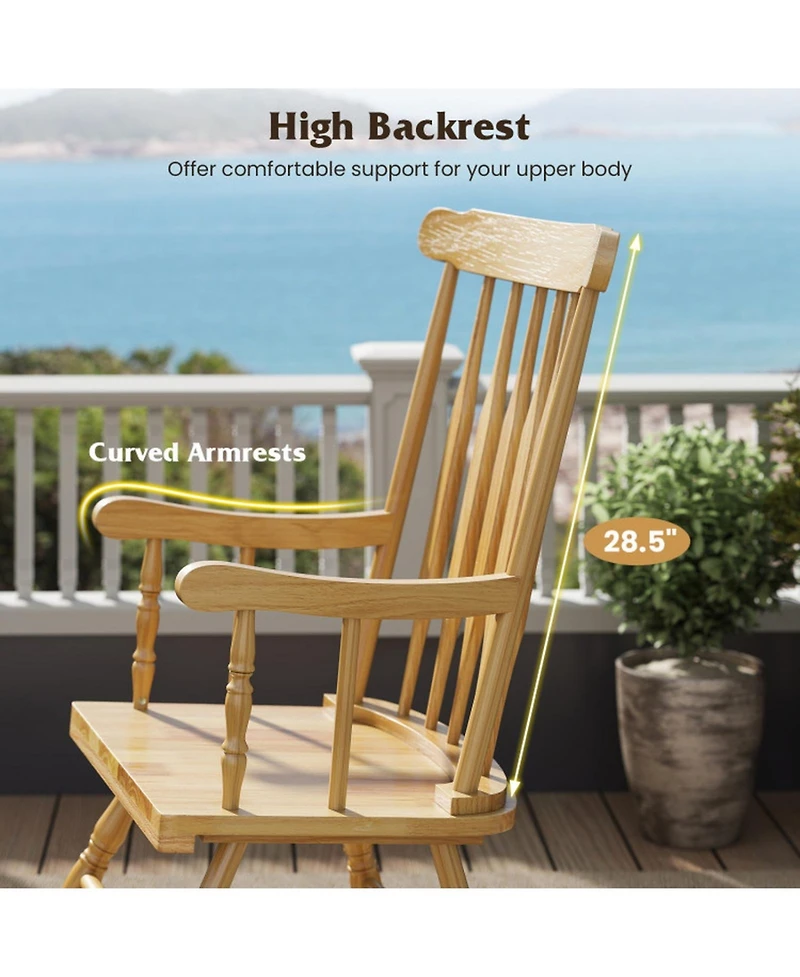 Gouun Solid Rubber Wood Porch Rocking Chair with Contoured Seat
