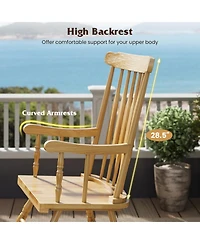 Gouun Solid Rubber Wood Porch Rocking Chair with Contoured Seat
