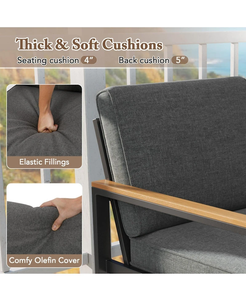 Gouun Modern Aluminum Patio Armchairs Set of 2 with Olefin Cushions