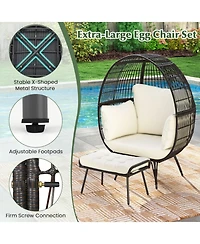 Gouun Oversized Rattan Egg Lounge Chair with Ottoman and Cushions