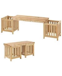 Gouun 68-inch Fir Wood Patio Bench with Dual Planter Boxes