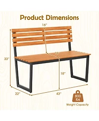 Gouun Acacia Wood Outdoor Loveseat Bench with Backrest and Metal Frame