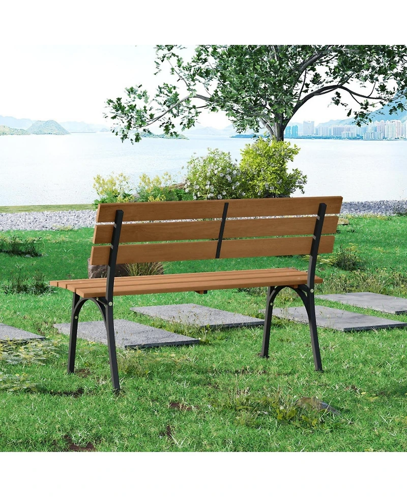 Gouun 47-inch Outdoor Acacia Wood Bench with Metal Frame and Curved Backrest