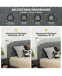 Gouun Linen Full Upholstered Bed Frame with Adjustable Diamond Tufted Headboard