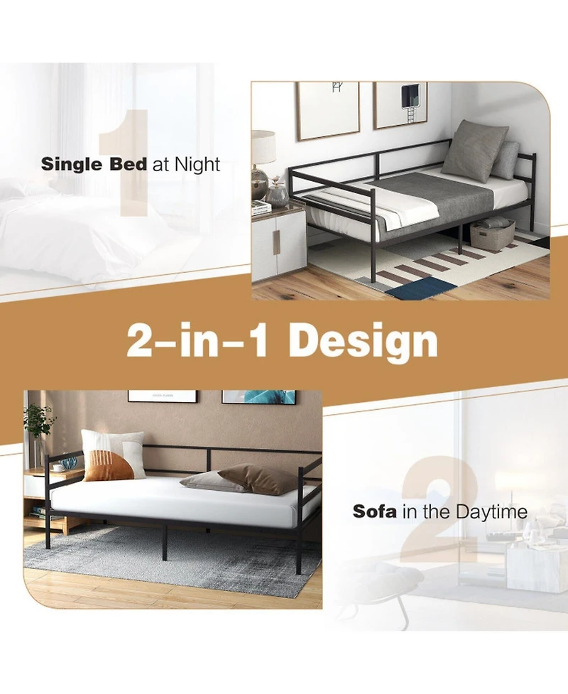 Gouun Twin Metal Daybed Frame with Integrated Guardrails