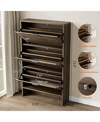 Homfan Fluted Shoe Cabinet with 3 Flip Drawers, Wide Slim Entryway Storage