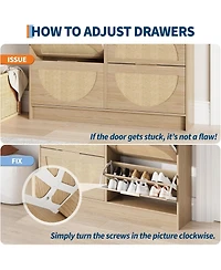 Homfan Rattan Shoe Cabinet with Adjustable Shelves and Metal Handles, Narrow Entryway Storage