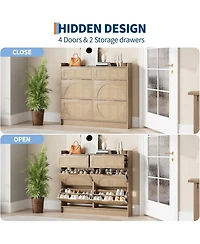 Homfan Rattan Shoe Cabinet with Adjustable Shelves and Metal Handles, Narrow Entryway Storage