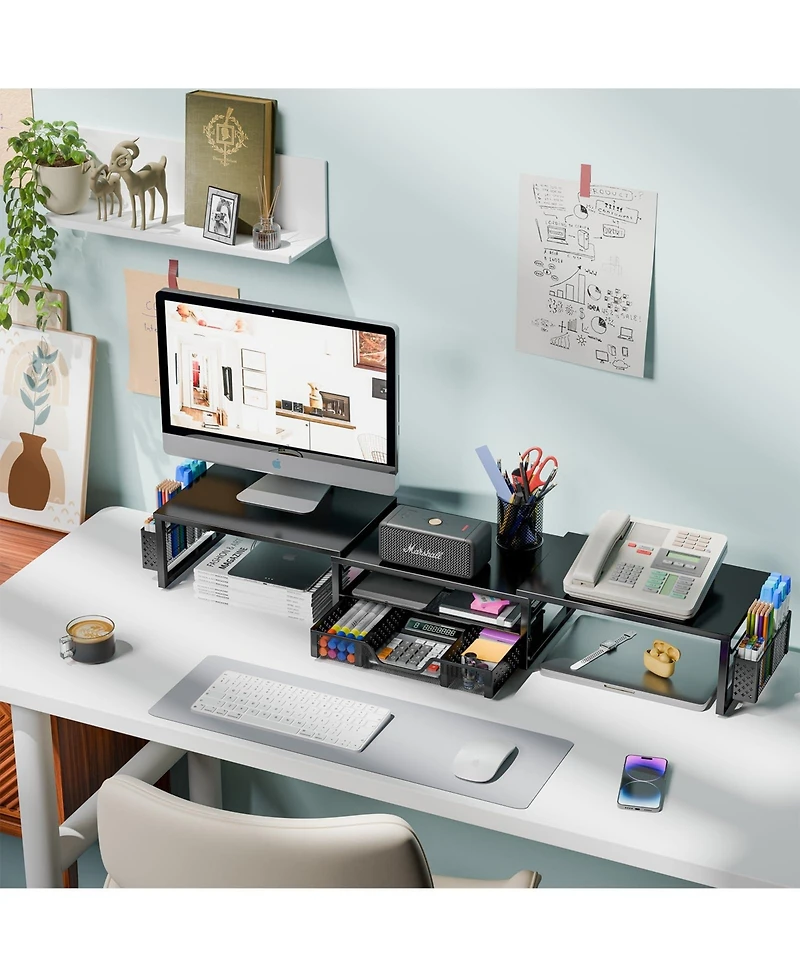 Gnuadz Desk Organizer Monitor Riser Drawer Pen Holder Shelf 2 pen holders 1 drawer