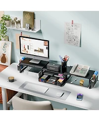 Gnuadz Desk Organizer Monitor Riser Drawer Pen Holder Shelf 2 pen holders 1 drawer