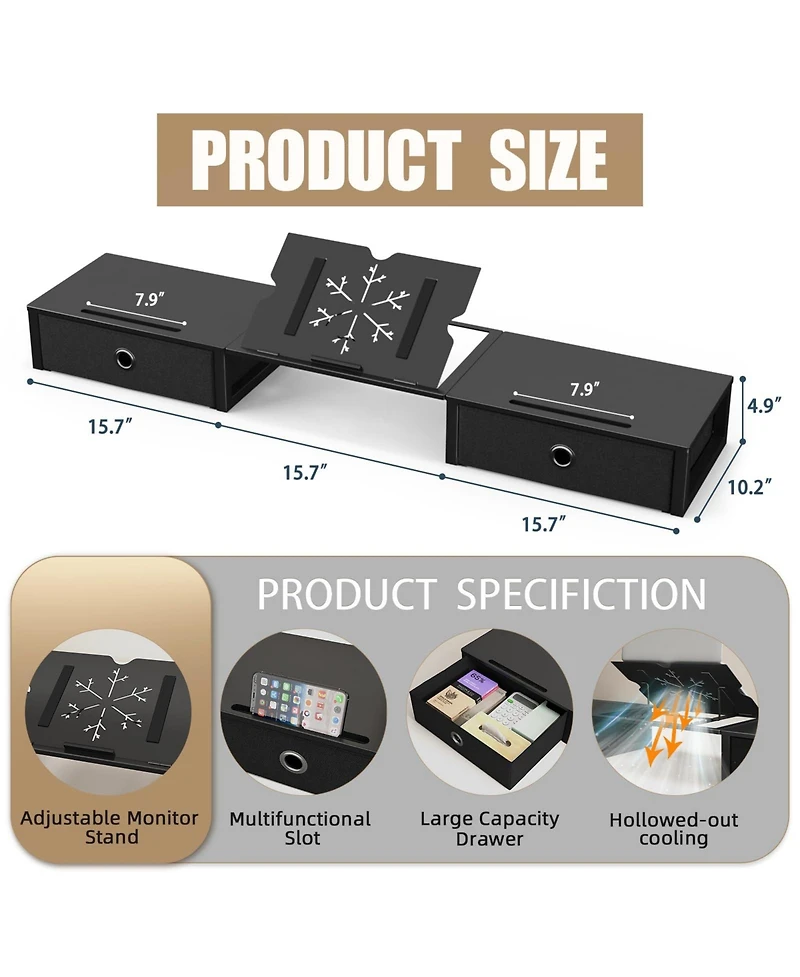 Gnuadz Monitor Stand Riser Steel Frame Dual Drawers Desktop Organizer