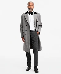Tayion Collection Men's Classic-Fit Herringbone Light Gray Double-Breasted Overcoat