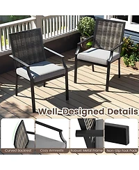 Gouun Set of 2 Stackable Wicker Patio Dining Chairs with Removable Cushions