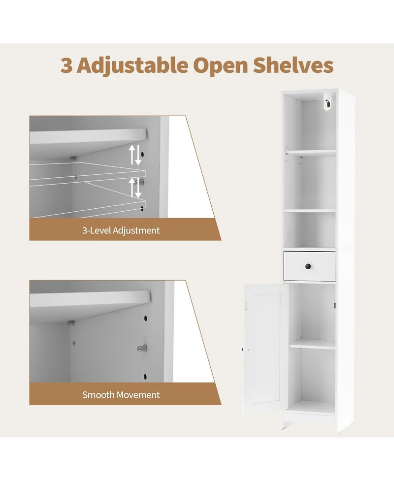homfan Tall Bathroom Storage Cabinet, 3-Tier Skinny Freestanding Organizer with Doors & Open Shelves for Bathroom or Kitchen