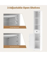 homfan Tall Bathroom Storage Cabinet, 3-Tier Skinny Freestanding Organizer with Doors & Open Shelves for Bathroom or Kitchen
