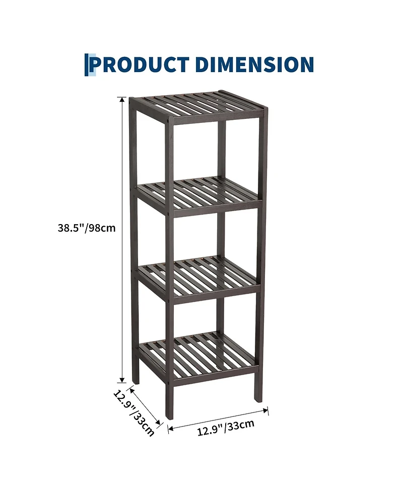 Homfan -Tier Bamboo Shelf Narrow Bathroom with Slatted Shelves Wood Plant Stand Standing Towel Rack Corner