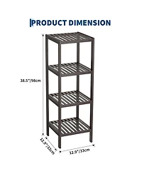 Homfan -Tier Bamboo Shelf Narrow Bathroom with Slatted Shelves Wood Plant Stand Standing Towel Rack Corner