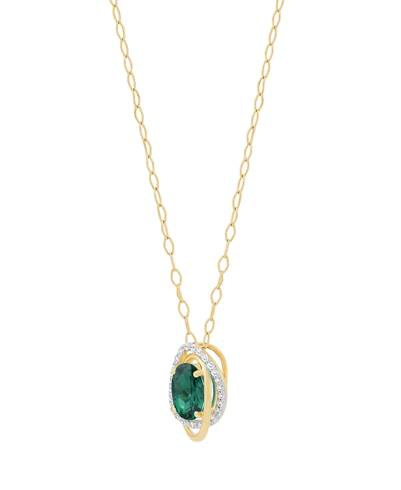 Macy's Created Emerald (1-5/8 ct. t.w.) and Created White Sapphire (1/4 ct. t.w.) Pendant Necklace in 14k Yellow Gold-Plated Sterling Silver