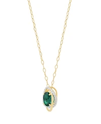 Macy's Created Emerald (1-5/8 ct. t.w.) and Created White Sapphire (1/4 ct. t.w.) Pendant Necklace in 14k Yellow Gold-Plated Sterling Silver