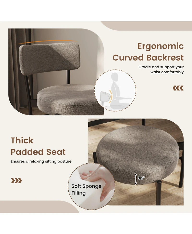 Gouun Set of 2 Sherpa Fabric Dining Chairs with Curved Backrest and Padded Seat