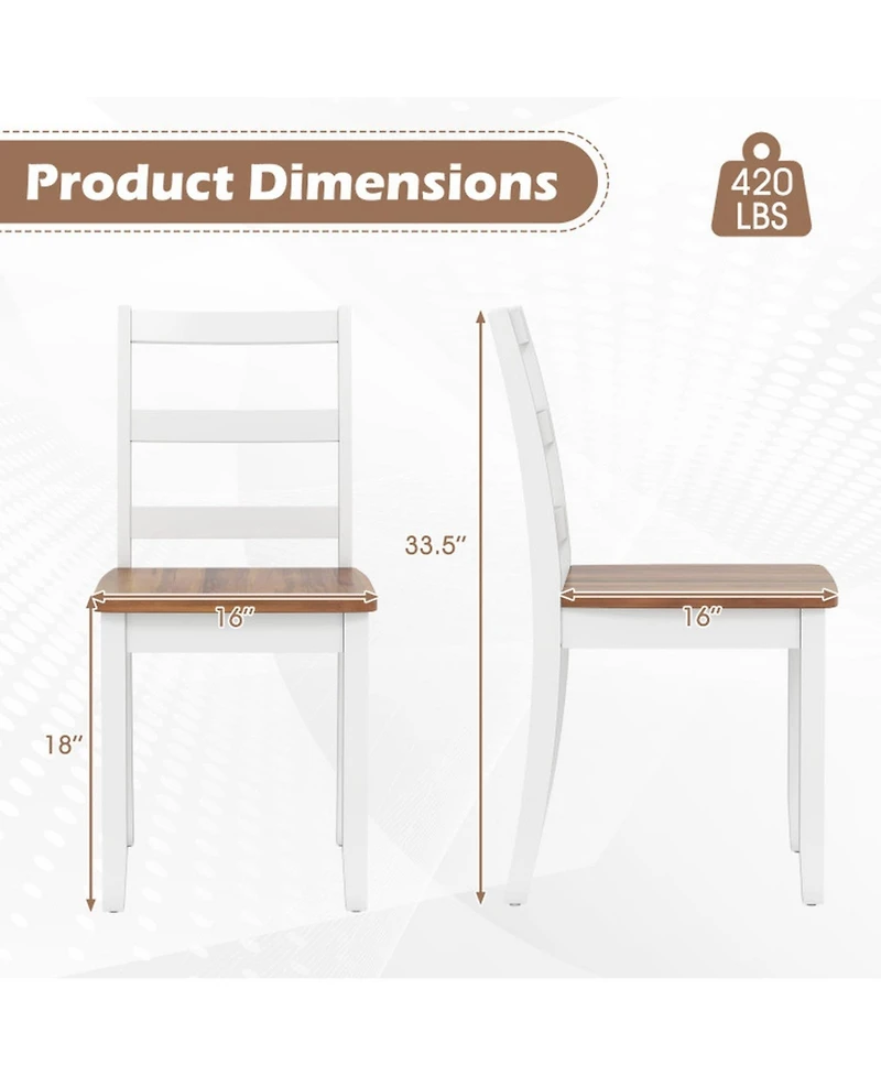 Gouun Set of 2 Ladder-Back Dining Chairs with Solid Rubber Wood Legs