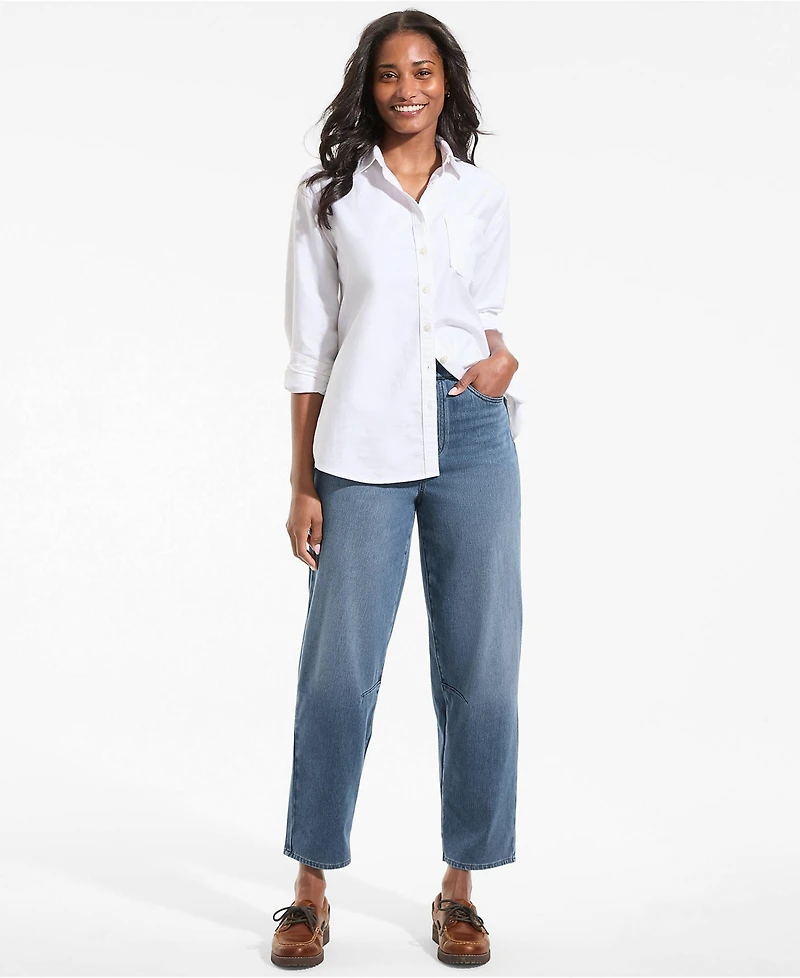 Lands' End Women's Starfish High Rise Knit Denim Barrel Leg Ankle Jeans