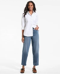 Lands' End Women's Starfish High Rise Knit Denim Barrel Leg Ankle Jeans