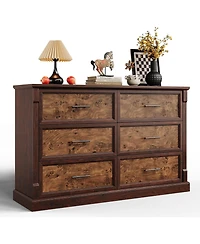 gaomon 47" Farmhouse 6 Drawer Dresser, Rustic Wood Chest Organizer for Bedroom Living Room Hallway Entryway