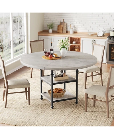 gaomon 4-Person 47" Round Farmhouse Dining Table with 2-Tier Storage