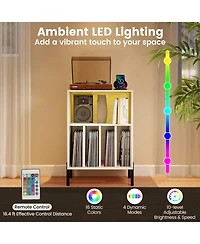 Sugift Record Player Stand with Led Light and Charging Station