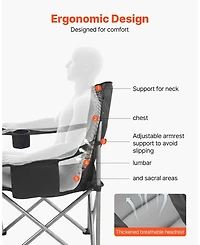 Sugift Heavy-Duty Folding Camping Chair With Padded Armrests Cooler Bag and 450 Lbs Capacity