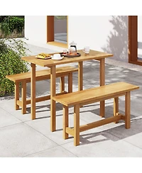 Sugift Outdoor Teak Wood Bench for Porch Backyard and Poolside