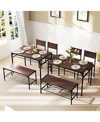Gouun 4-Piece Industrial Dining Table Set with Bench, Chairs and Storage