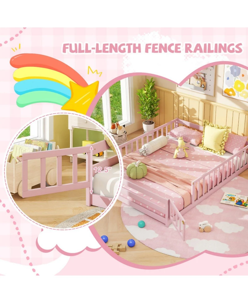 Gouun Full Kids House Bed Frame with Safety Guardrails