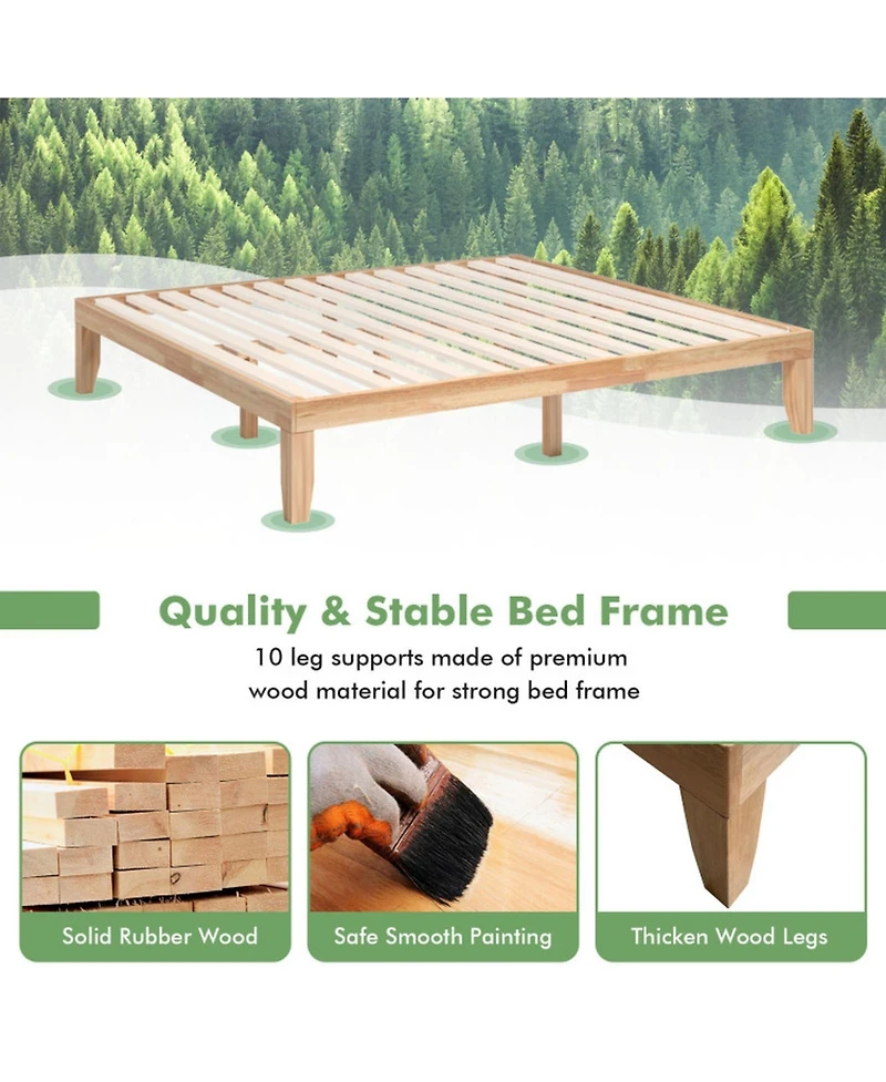 Gouun King Rubberwood Bed Frame with Headboard and Slat Support