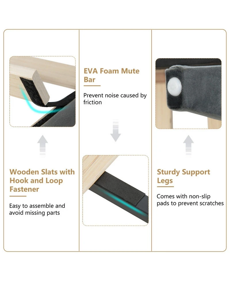 Gouun Full Velvet Upholstered Bed Frame with Tufted Headboard